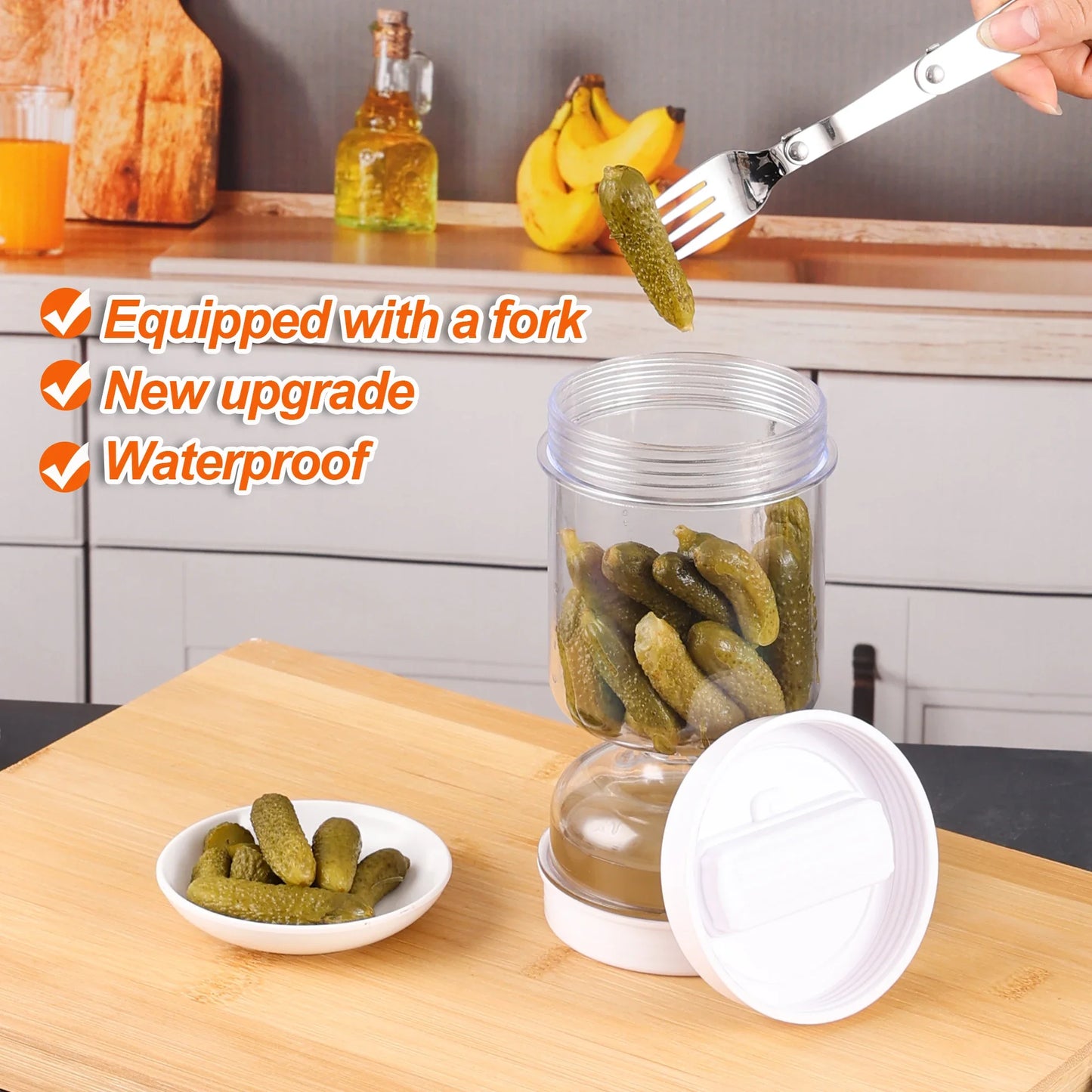 Pickle Jar Dispenser – Wet and Dry Forks Pickle Jar with Juice Separator Tool - ZOOMNSTORE