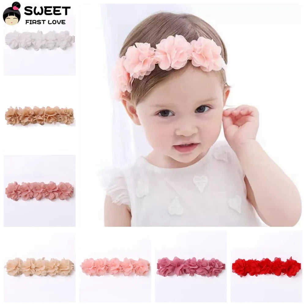 Pink Baby Flower Headband Pink Chiffon Hair Bands Handmade DIY Headwear Hair Accessories for Kids Children Newborn Toddler - ZOOMNSTORE
