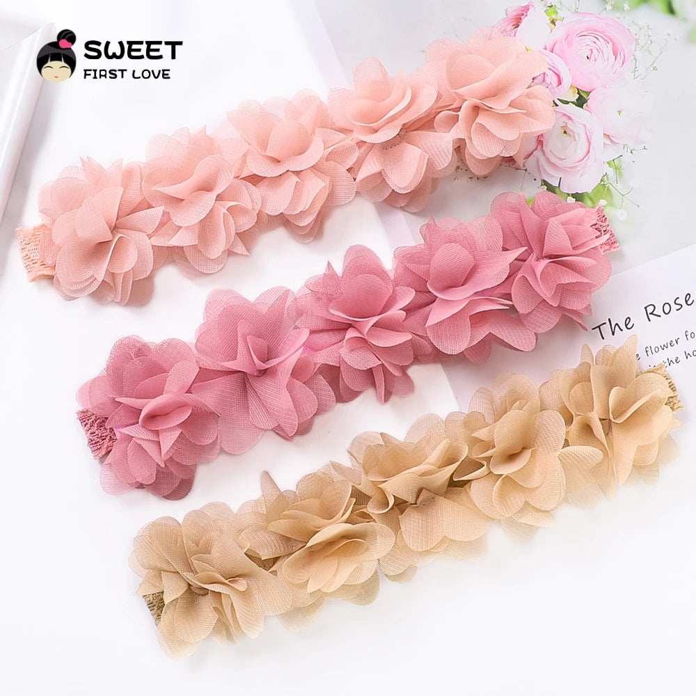 Pink Baby Flower Headband Pink Chiffon Hair Bands Handmade DIY Headwear Hair Accessories for Kids Children Newborn Toddler - ZOOMNSTORE