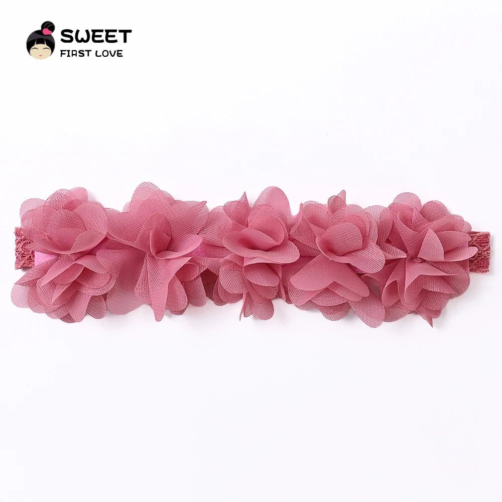 Pink Baby Flower Headband Pink Chiffon Hair Bands Handmade DIY Headwear Hair Accessories for Kids Children Newborn Toddler - ZOOMNSTORE