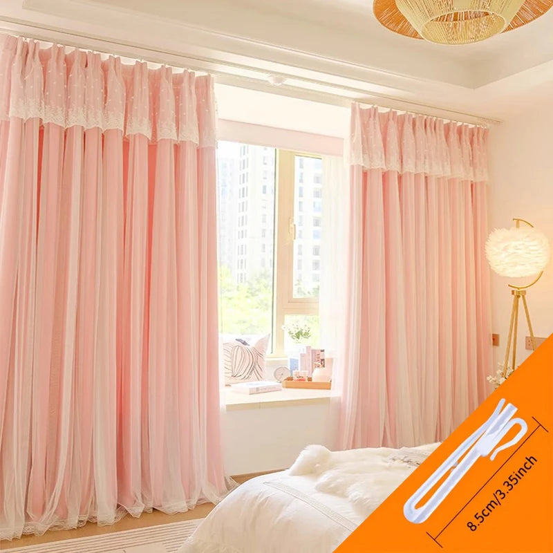 Pink Blackout Curtains - Double Layer Girls Bedroom Curtains | French Window Drapes - ZOOMNSTORE