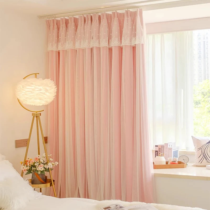 Pink Blackout Curtains - Double Layer Girls Bedroom Curtains | French Window Drapes - ZOOMNSTORE