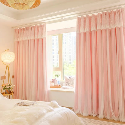 Pink Blackout Curtains - Double Layer Girls Bedroom Curtains | French Window Drapes - ZOOMNSTORE