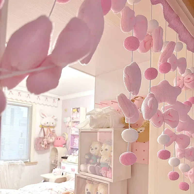 Pink Bow Curtain - Soft Fluffy Velvet Fabric Doorway Curtains for Girls Bedroom - ZOOMNSTORE