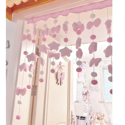 Pink Bow Curtain - Soft Fluffy Velvet Fabric Doorway Curtains for Girls Bedroom - ZOOMNSTORE