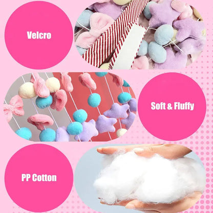 Pink Bow Curtain - Soft Fluffy Velvet Fabric Doorway Curtains for Girls Bedroom - ZOOMNSTORE