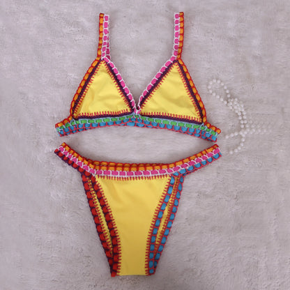 Pink Crochet Bikini – Women's Swimwear Two Piece Swimsuit With Adjustable Straps - ZOOMNSTORE