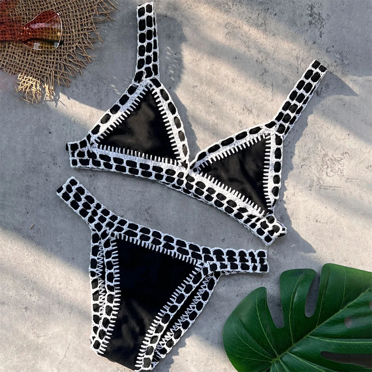 Pink Crochet Bikini – Women's Swimwear Two Piece Swimsuit With Adjustable Straps - ZOOMNSTORE