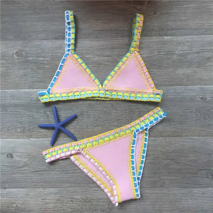 Pink Crochet Bikini – Women's Swimwear Two Piece Swimsuit With Adjustable Straps - ZOOMNSTORE