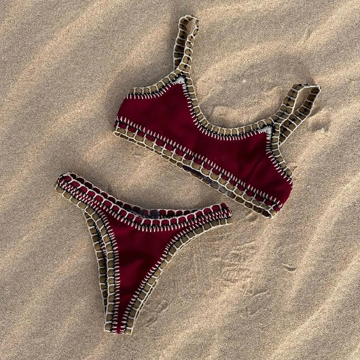 Pink Crochet Bikini – Women's Swimwear Two Piece Swimsuit With Adjustable Straps - ZOOMNSTORE