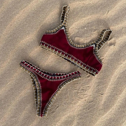Pink Crochet Bikini – Women's Swimwear Two Piece Swimsuit With Adjustable Straps - ZOOMNSTORE