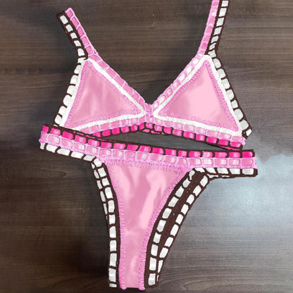 Pink Crochet Bikini – Women's Swimwear Two Piece Swimsuit With Adjustable Straps - ZOOMNSTORE