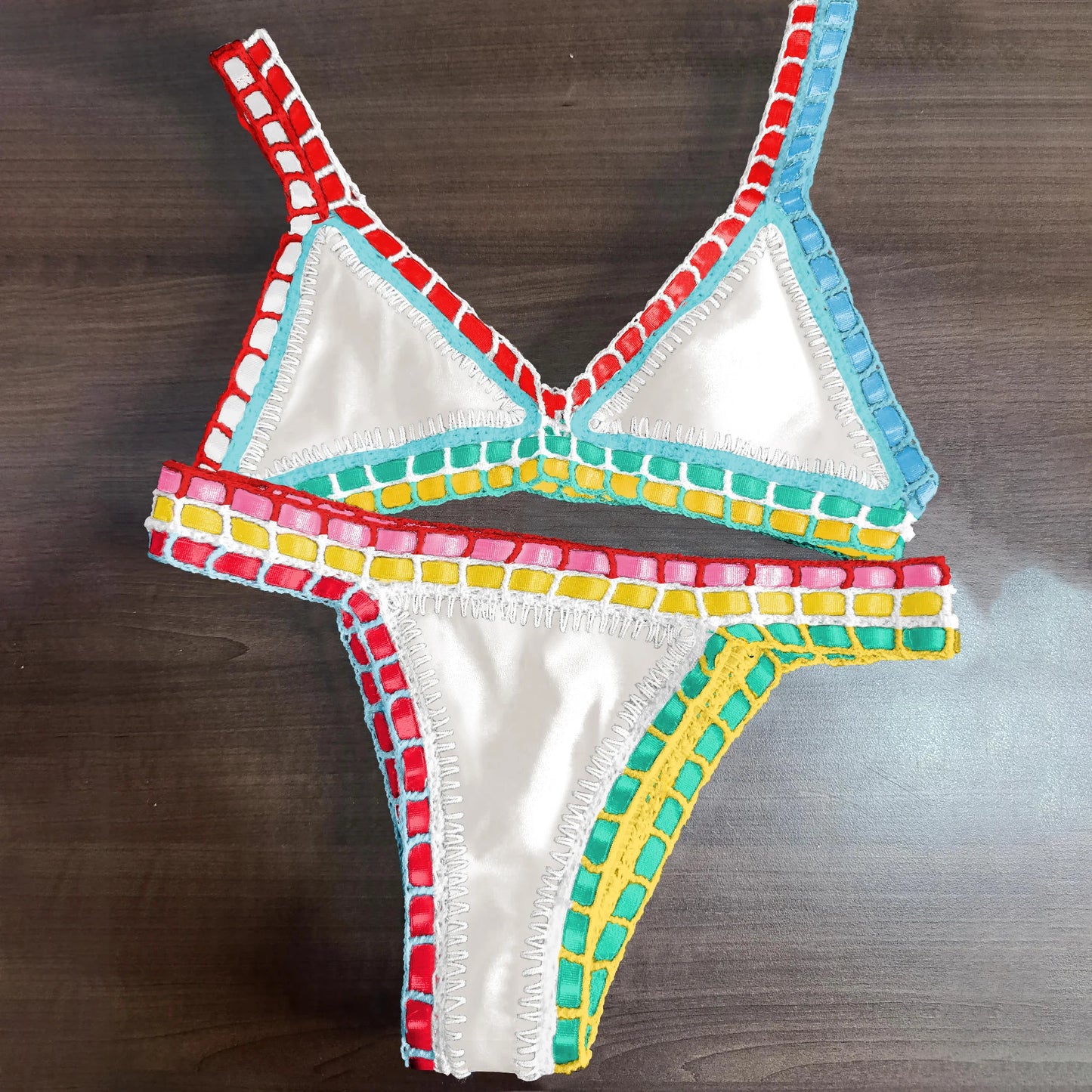 Pink Crochet Bikini – Women's Swimwear Two Piece Swimsuit With Adjustable Straps - ZOOMNSTORE