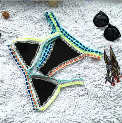 Pink Crochet Bikini – Women's Swimwear Two Piece Swimsuit With Adjustable Straps - ZOOMNSTORE