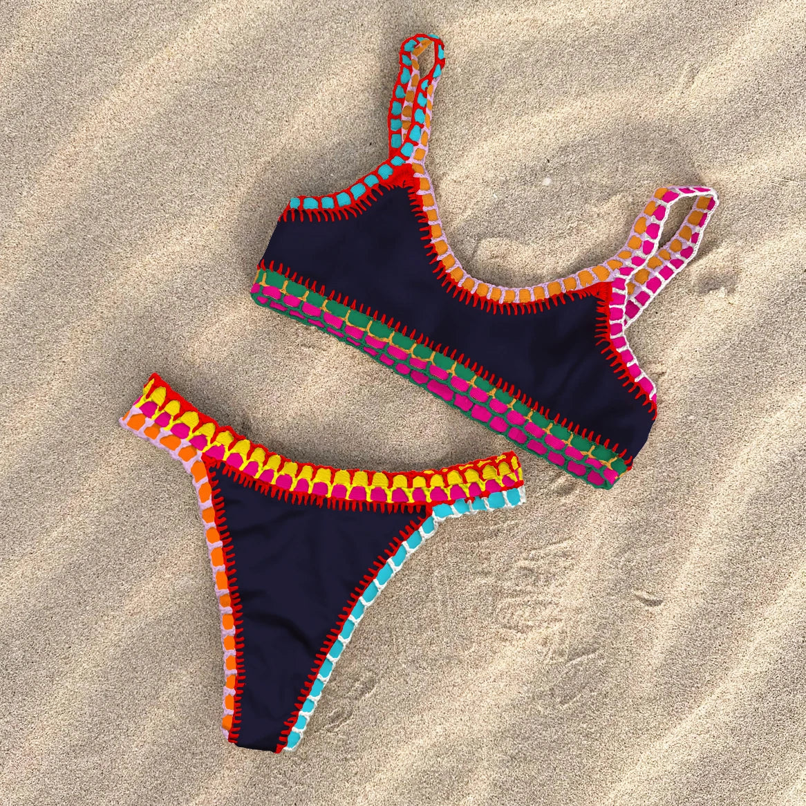 Pink Crochet Bikini – Women's Swimwear Two Piece Swimsuit With Adjustable Straps - ZOOMNSTORE