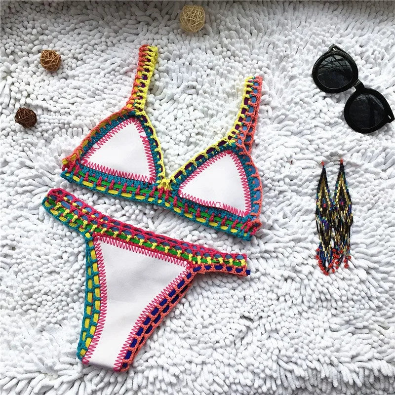 Pink Crochet Bikini – Women's Swimwear Two Piece Swimsuit With Adjustable Straps - ZOOMNSTORE