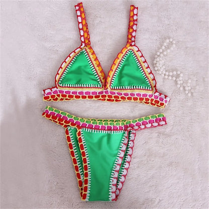 Pink Crochet Bikini – Women's Swimwear Two Piece Swimsuit With Adjustable Straps - ZOOMNSTORE