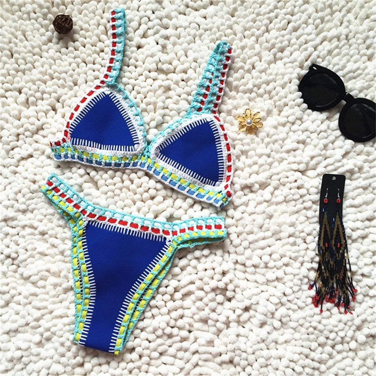 Pink Crochet Bikini – Women's Swimwear Two Piece Swimsuit With Adjustable Straps - ZOOMNSTORE