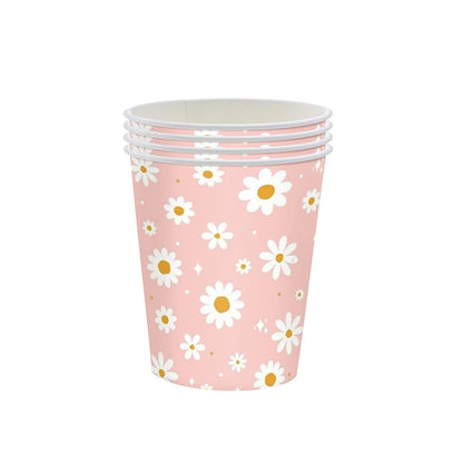 Pink Daisy Disposable Tableware Set - 24pcs Plates Napkins Straws for Birthday Baby Shower Wedding Decor - ZOOMNSTORE
