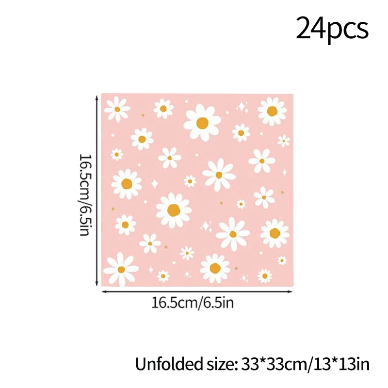 Pink Daisy Disposable Tableware Set - 24pcs Plates Napkins Straws for Birthday Baby Shower Wedding Decor - ZOOMNSTORE