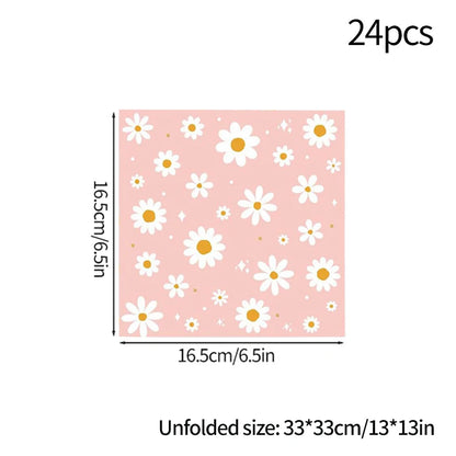 Pink Daisy Disposable Tableware Set - 24pcs Plates Napkins Straws for Birthday Baby Shower Wedding Decor - ZOOMNSTORE