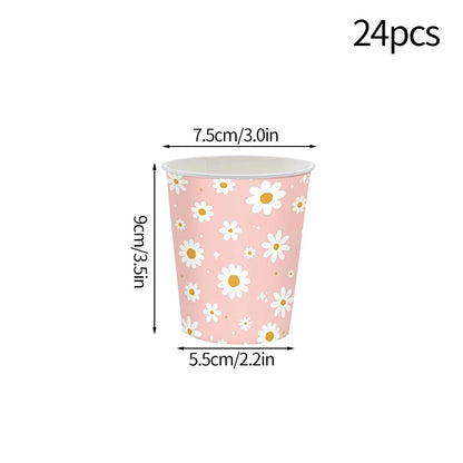 Pink Daisy Disposable Tableware Set - 24pcs Plates Napkins Straws for Birthday Baby Shower Wedding Decor - ZOOMNSTORE