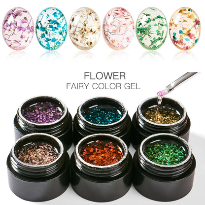 Pink Dried Flower Gel Nail Polish - Natural Flower Fairy Art Soak Off UVLED Varnish - ZOOMNSTORE