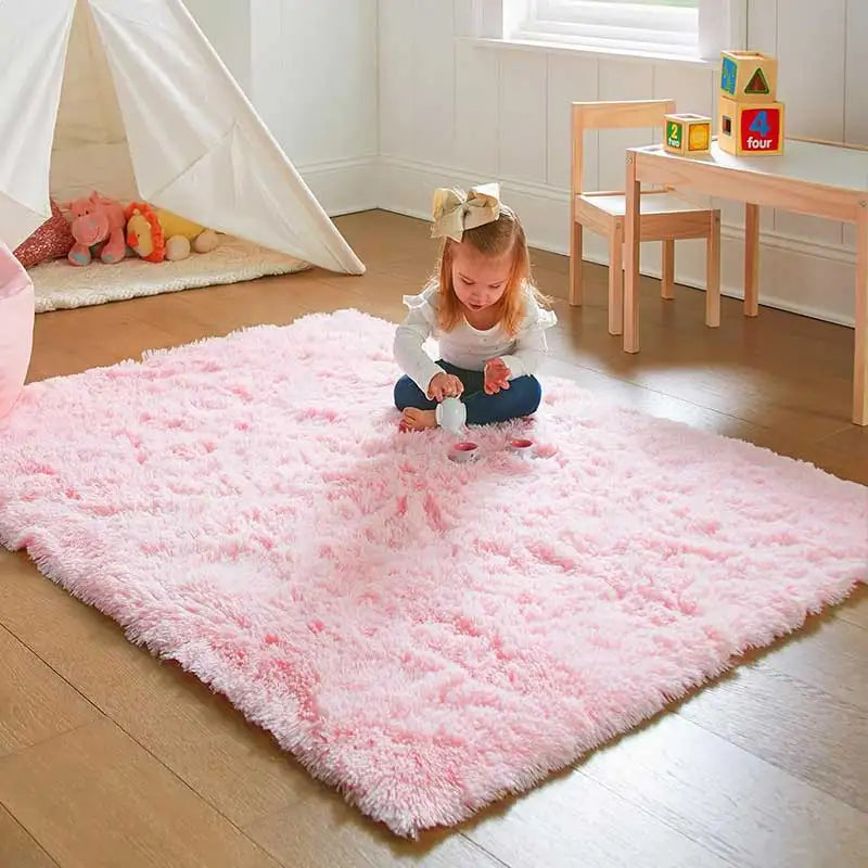 Pink Kids Bedroom Carpet - Soft Fluffy Rug for Girls Room Decor - ZOOMNSTORE