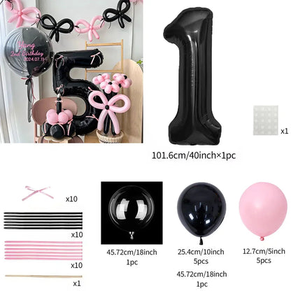 Pink Balloon Set - 45 Pieces with Black Number Balloons 0-9 for Girls Birthday  Anniversary Decoration - ZOOMNSTORE