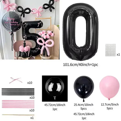 Pink Balloon Set - 45 Pieces with Black Number Balloons 0-9 for Girls Birthday  Anniversary Decoration - ZOOMNSTORE