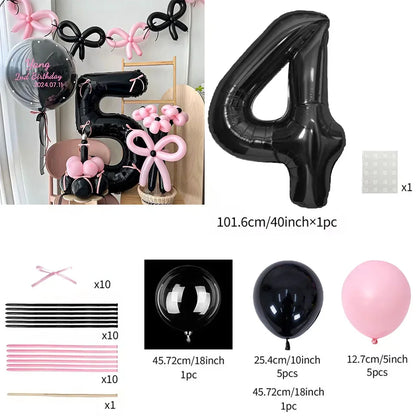 Pink Balloon Set - 45 Pieces with Black Number Balloons 0-9 for Girls Birthday  Anniversary Decoration - ZOOMNSTORE