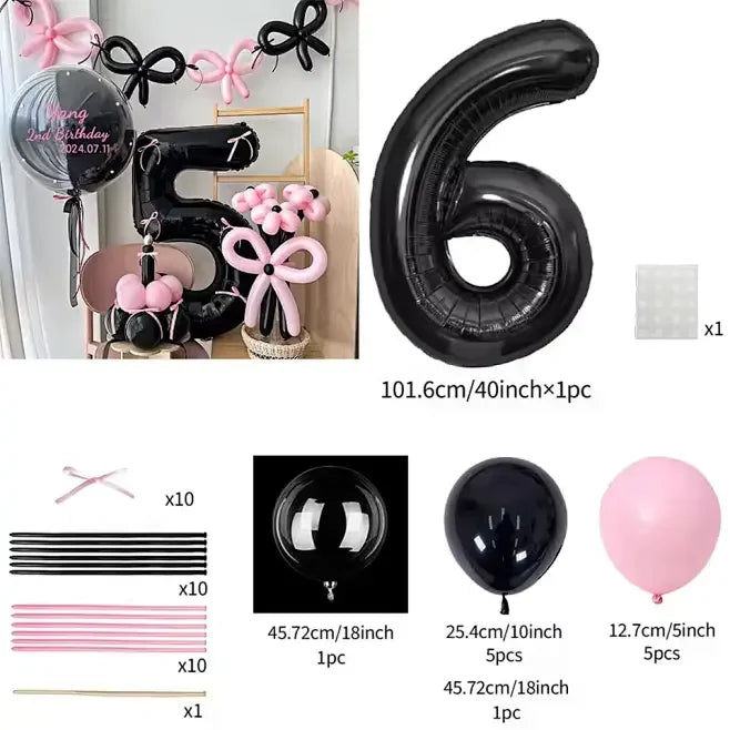 Pink Balloon Set - 45 Pieces with Black Number Balloons 0-9 for Girls Birthday  Anniversary Decoration - ZOOMNSTORE