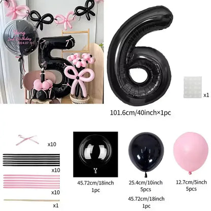 Pink Balloon Set - 45 Pieces with Black Number Balloons 0-9 for Girls Birthday  Anniversary Decoration - ZOOMNSTORE
