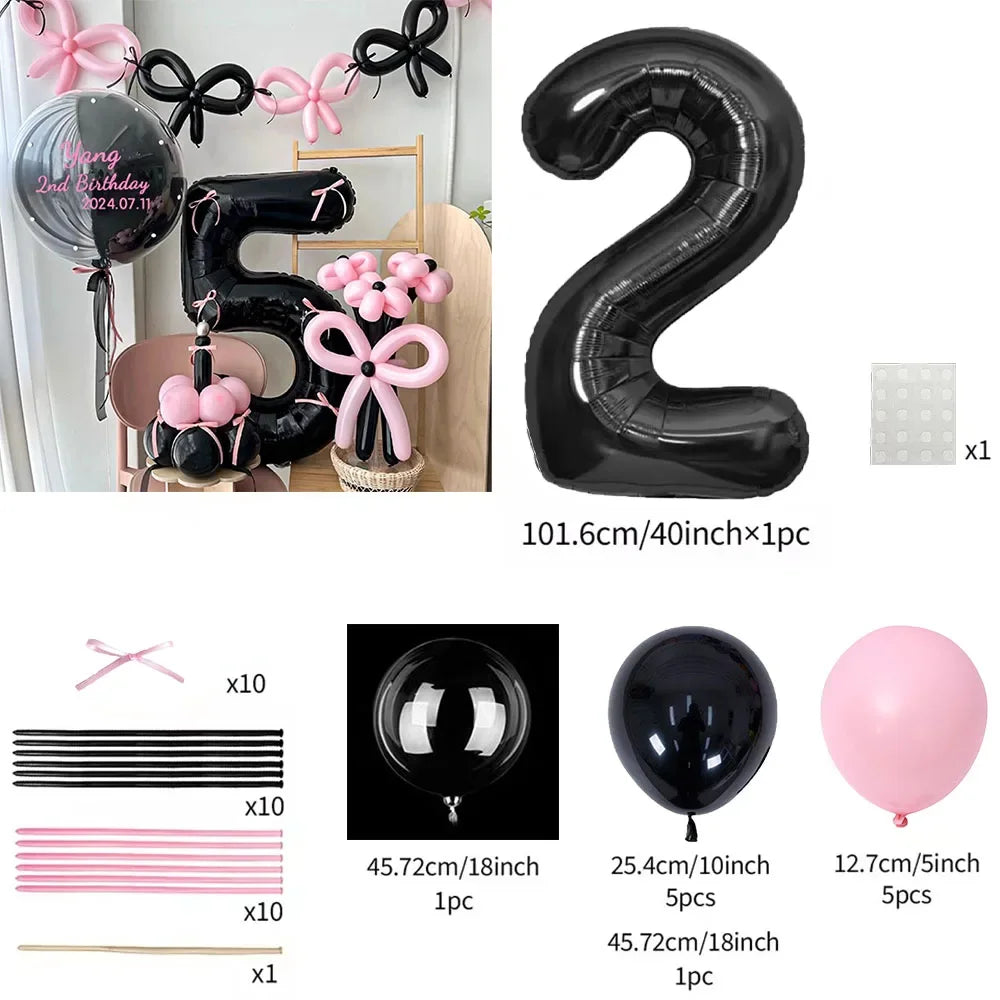 Pink Balloon Set - 45 Pieces with Black Number Balloons 0-9 for Girls Birthday  Anniversary Decoration - ZOOMNSTORE