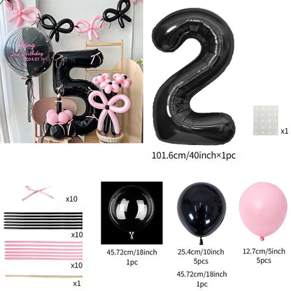 Pink Balloon Set - 45 Pieces with Black Number Balloons 0-9 for Girls Birthday  Anniversary Decoration - ZOOMNSTORE