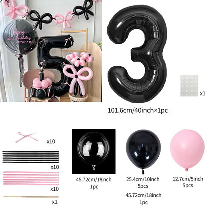 Pink Balloon Set - 45 Pieces with Black Number Balloons 0-9 for Girls Birthday  Anniversary Decoration - ZOOMNSTORE