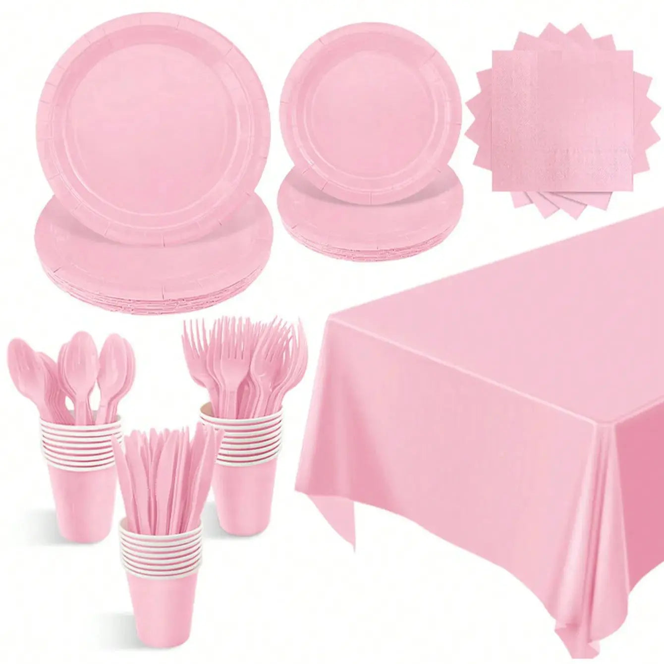 Pink Party Supplies Set - Disposable Plates Spoons Forks Knives - ZOOMNSTORE