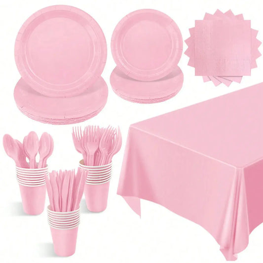 Pink Party Supplies Set - Disposable Plates Spoons Forks Knives - ZOOMNSTORE