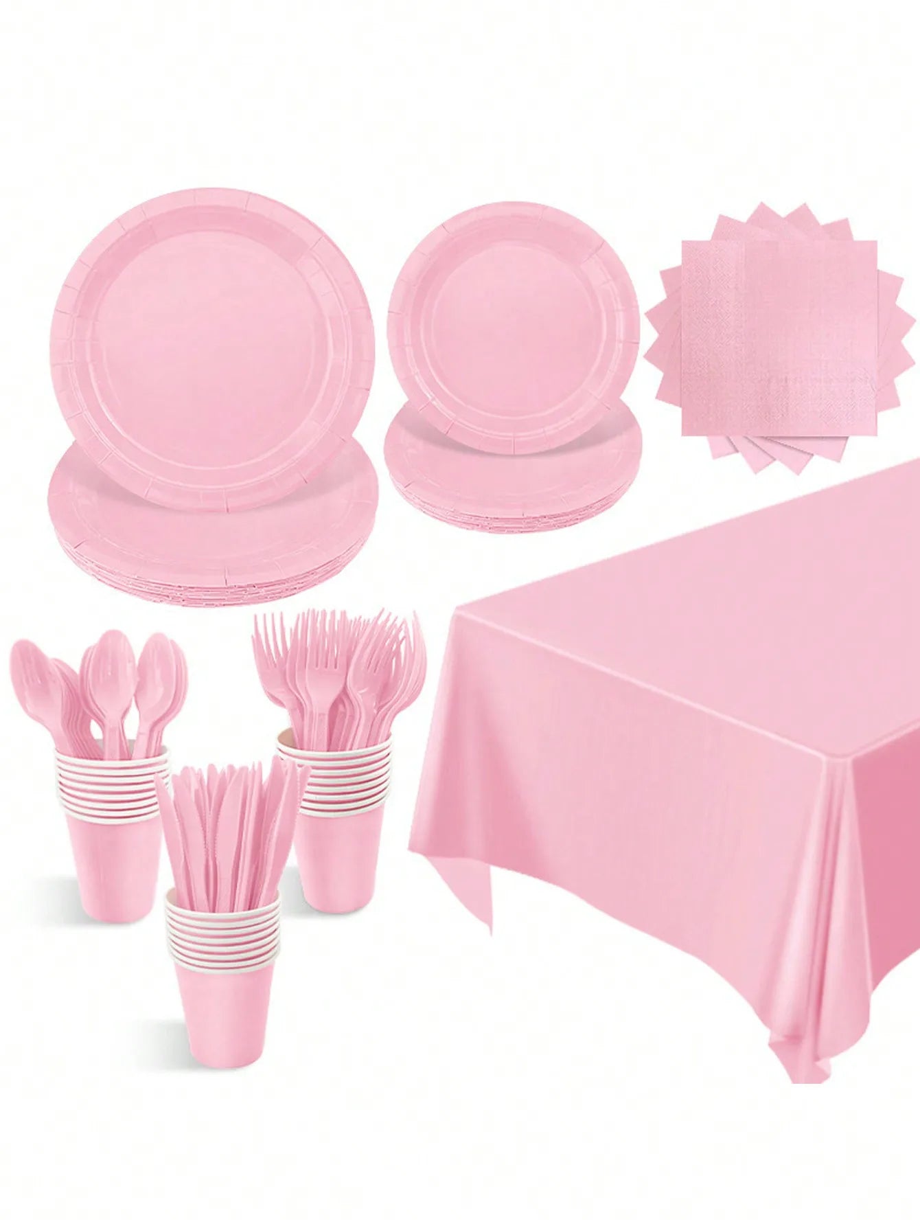 Pink Party Supplies Set - Disposable Plates Spoons Forks Knives - ZOOMNSTORE