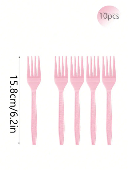 Pink Party Supplies Set - Disposable Plates Spoons Forks Knives - ZOOMNSTORE