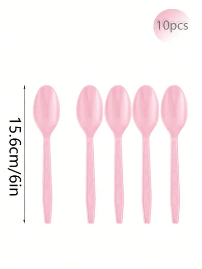 Pink Party Supplies Set - Disposable Plates Spoons Forks Knives - ZOOMNSTORE