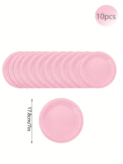 Pink Party Supplies Set - Disposable Plates Spoons Forks Knives - ZOOMNSTORE