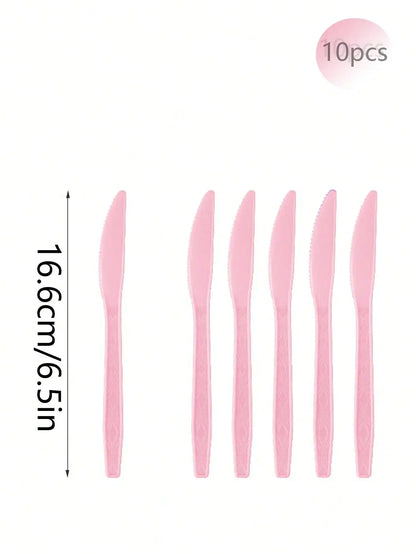 Pink Party Supplies Set - Disposable Plates Spoons Forks Knives - ZOOMNSTORE