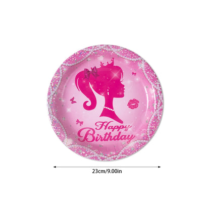 Pink Princess Party Tableware Set - Disposable Plates Cups  Napkins for Girls Birthday or Baby Shower - ZOOMNSTORE