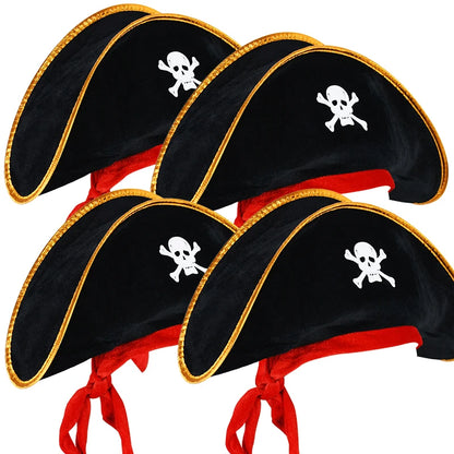 2pcs/set Pirate Hat And Pirate Skull Eye Patches Halloween Cosplay Captain Cap Headband For Adult Kids Birthday Party Decor Prop - ZOOMNSTORE