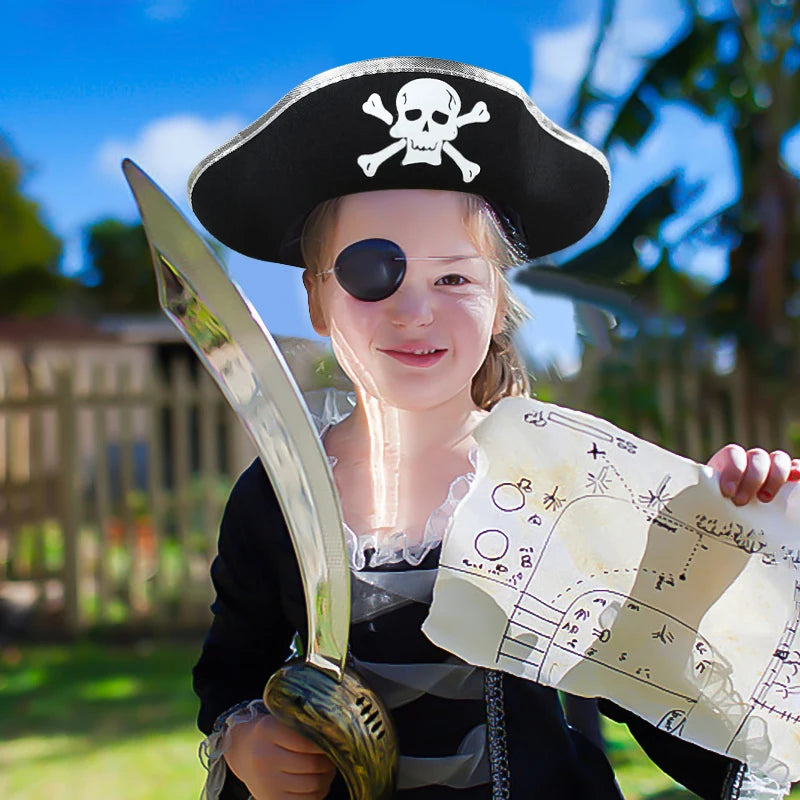 2pcs/set Pirate Hat And Pirate Skull Eye Patches Halloween Cosplay Captain Cap Headband For Adult Kids Birthday Party Decor Prop - ZOOMNSTORE