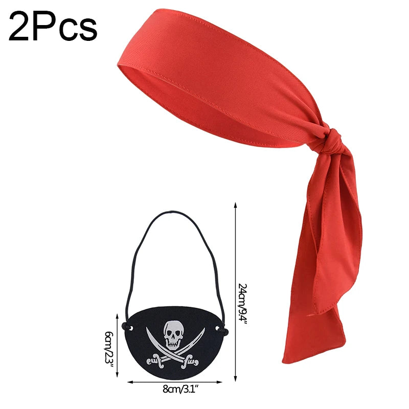 2pcs/set Pirate Hat And Pirate Skull Eye Patches Halloween Cosplay Captain Cap Headband For Adult Kids Birthday Party Decor Prop - ZOOMNSTORE