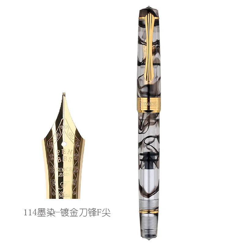 PENBBS 556 Piston Fountain Pen - Large Capacity Transparent Acrylic Ink-absorbing Nib Pen - ZOOMNSTORE