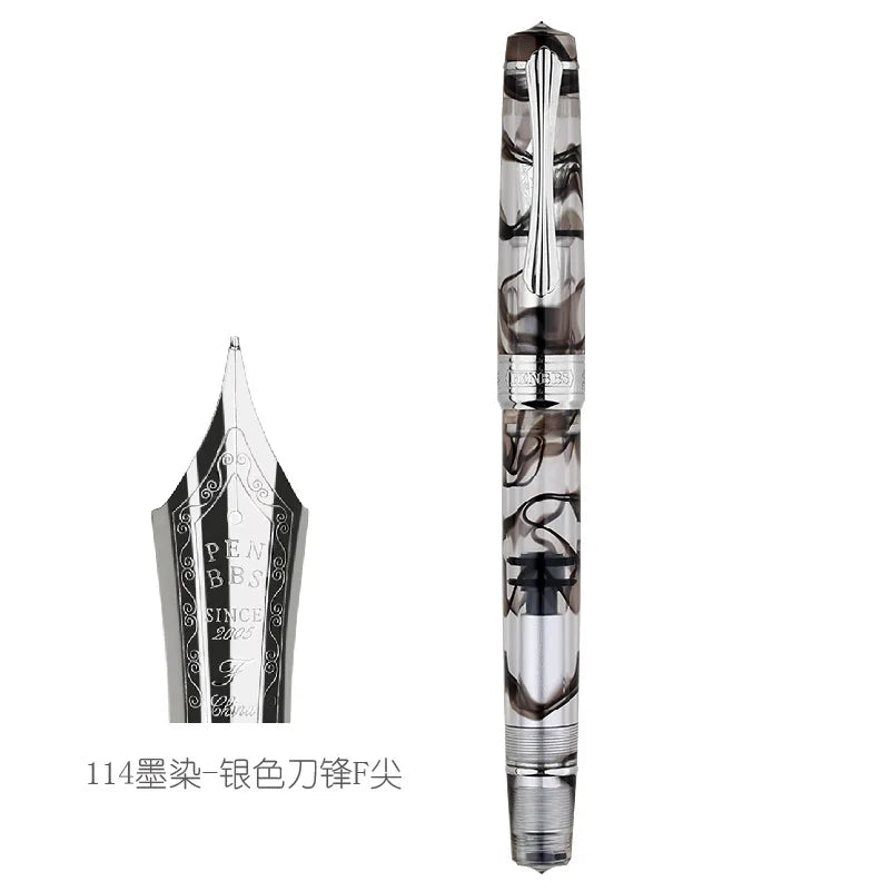 PENBBS 556 Piston Fountain Pen - Large Capacity Transparent Acrylic Ink-absorbing Nib Pen - ZOOMNSTORE