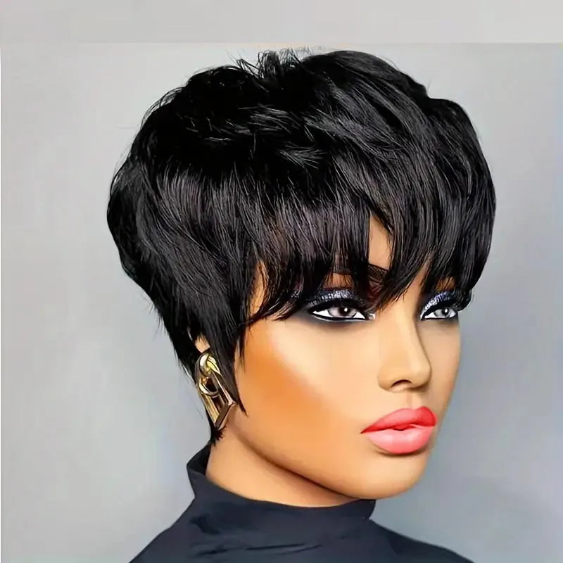Pixie Cut Wigs - Short Bob Wig With Bangs | Brazilian Remy Human Hair, 180% Density - ZOOMNSTORE